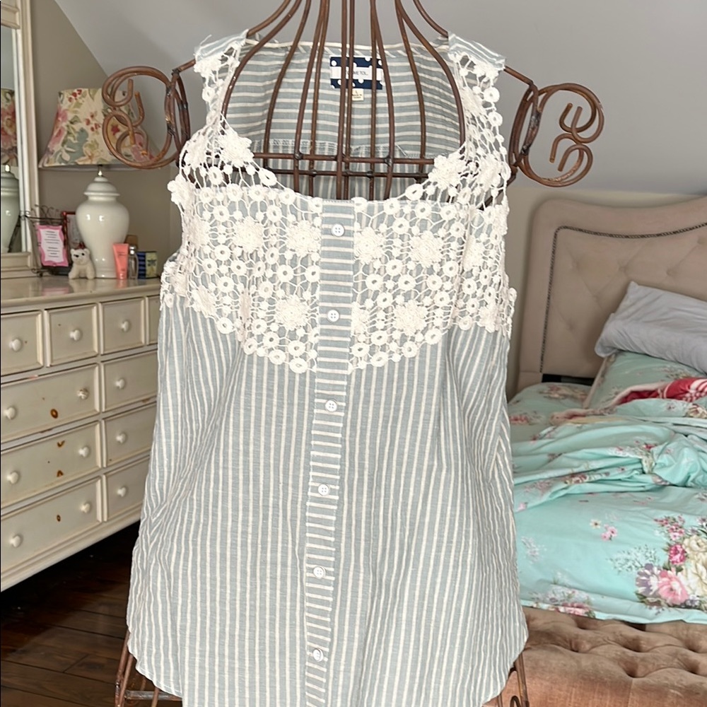 Tan and Cream Embellished Buttoned Tank Top